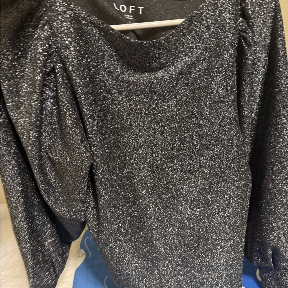 LOFT Metallic Black/Gray Knit Top NWT S